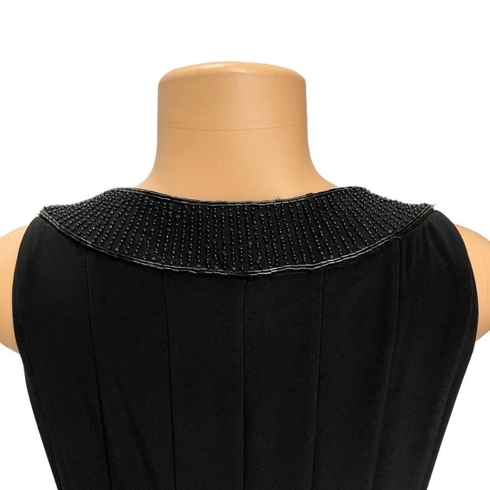 Lauren Ralph Lauren Black Beaded V Neck Pleated A Line Sleeveless Lined Dress 8 - Picture 7 of 14